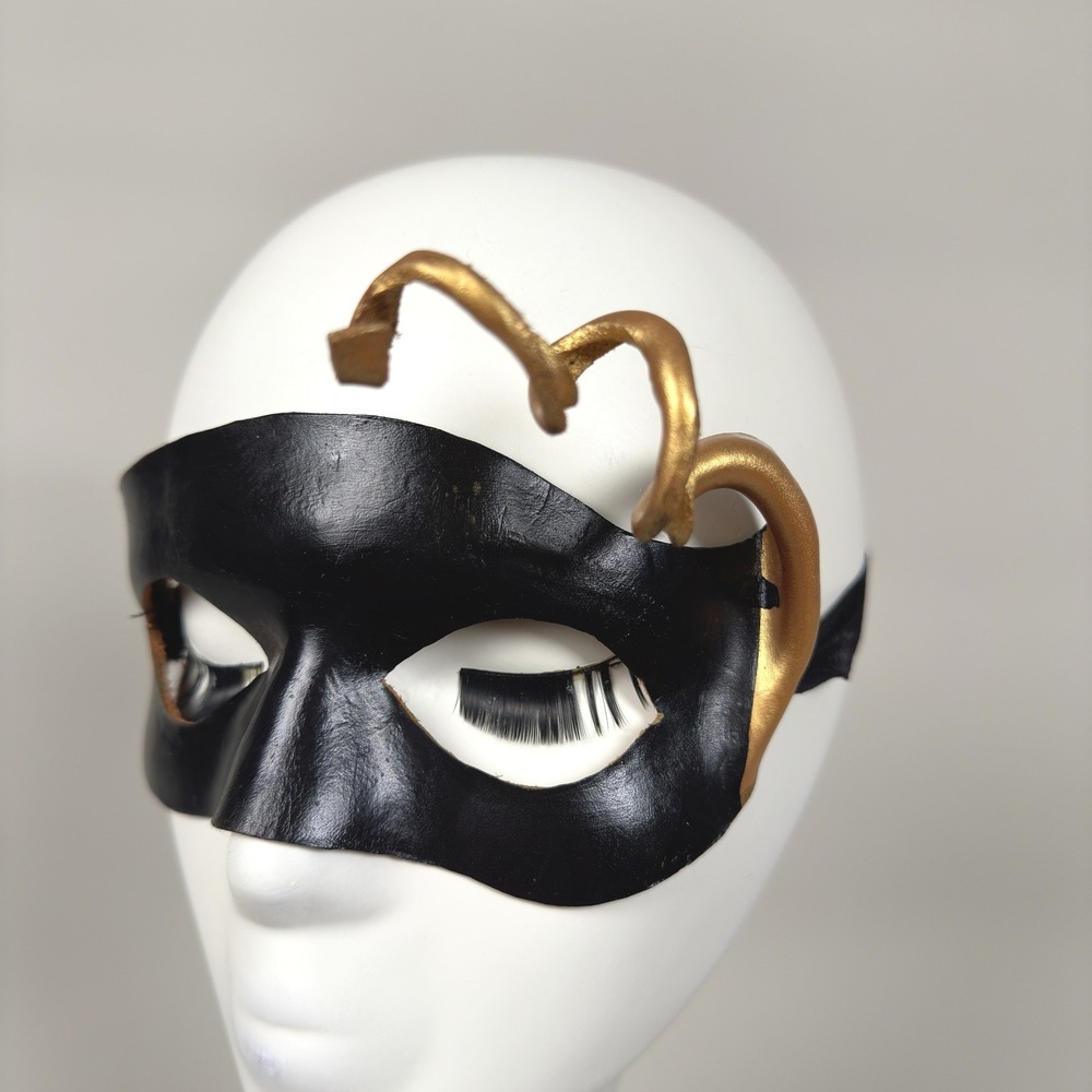 Black Gold Accented Leather Masquerade Mask Handmade in New Orleans